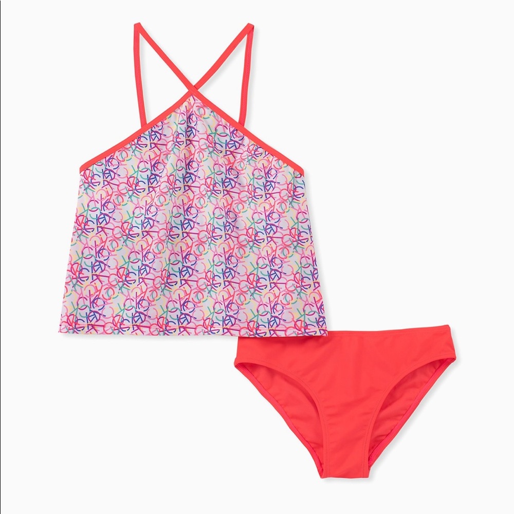 Calvin Klein GIRLS LOGO CROSSNECK TANKINI SET